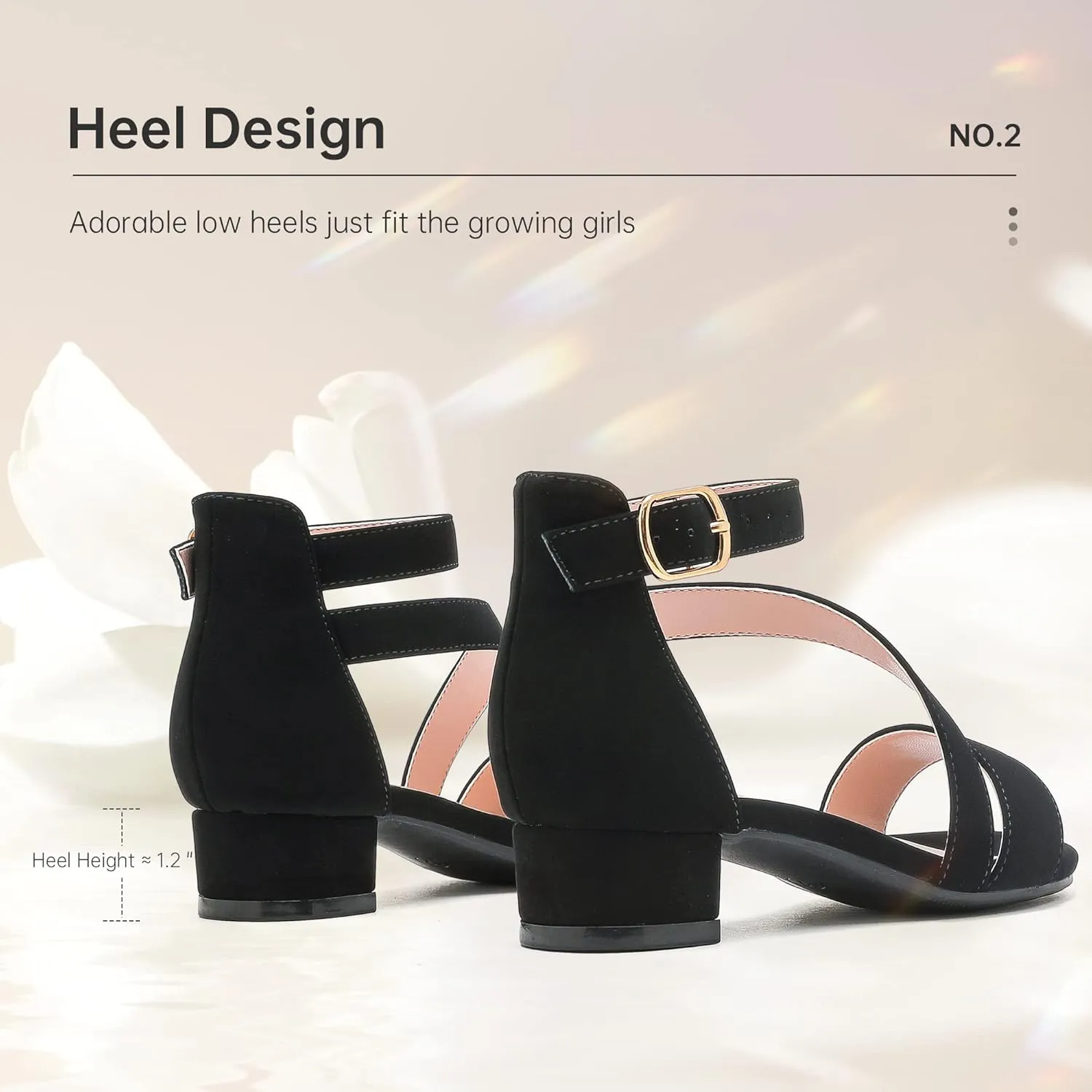 Girls Sandals Kids Heels Open Toe Ankle Strap Dress Shoes Flower Wedding Party for Toddler Little Big Kid