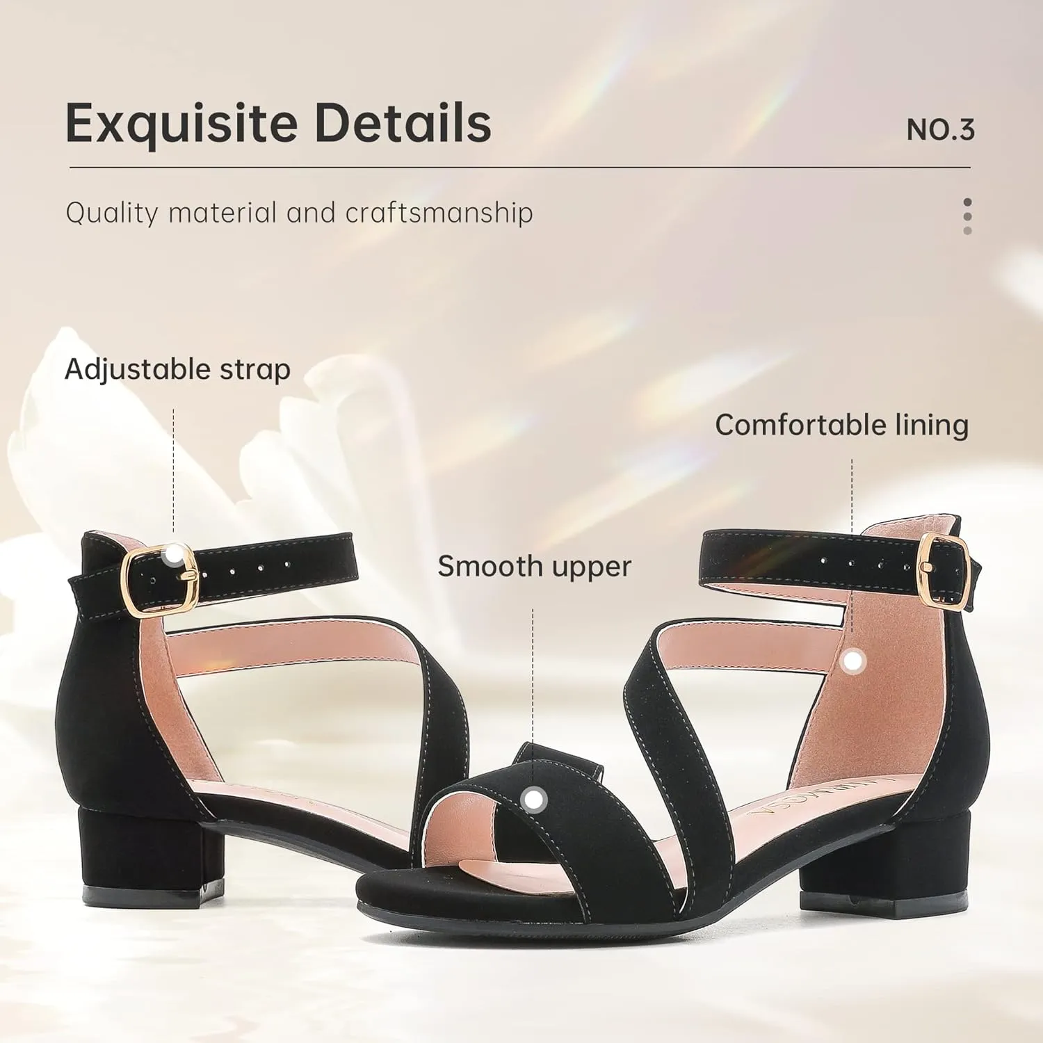 Girls Sandals Kids Heels Open Toe Ankle Strap Dress Shoes Flower Wedding Party for Toddler Little Big Kid