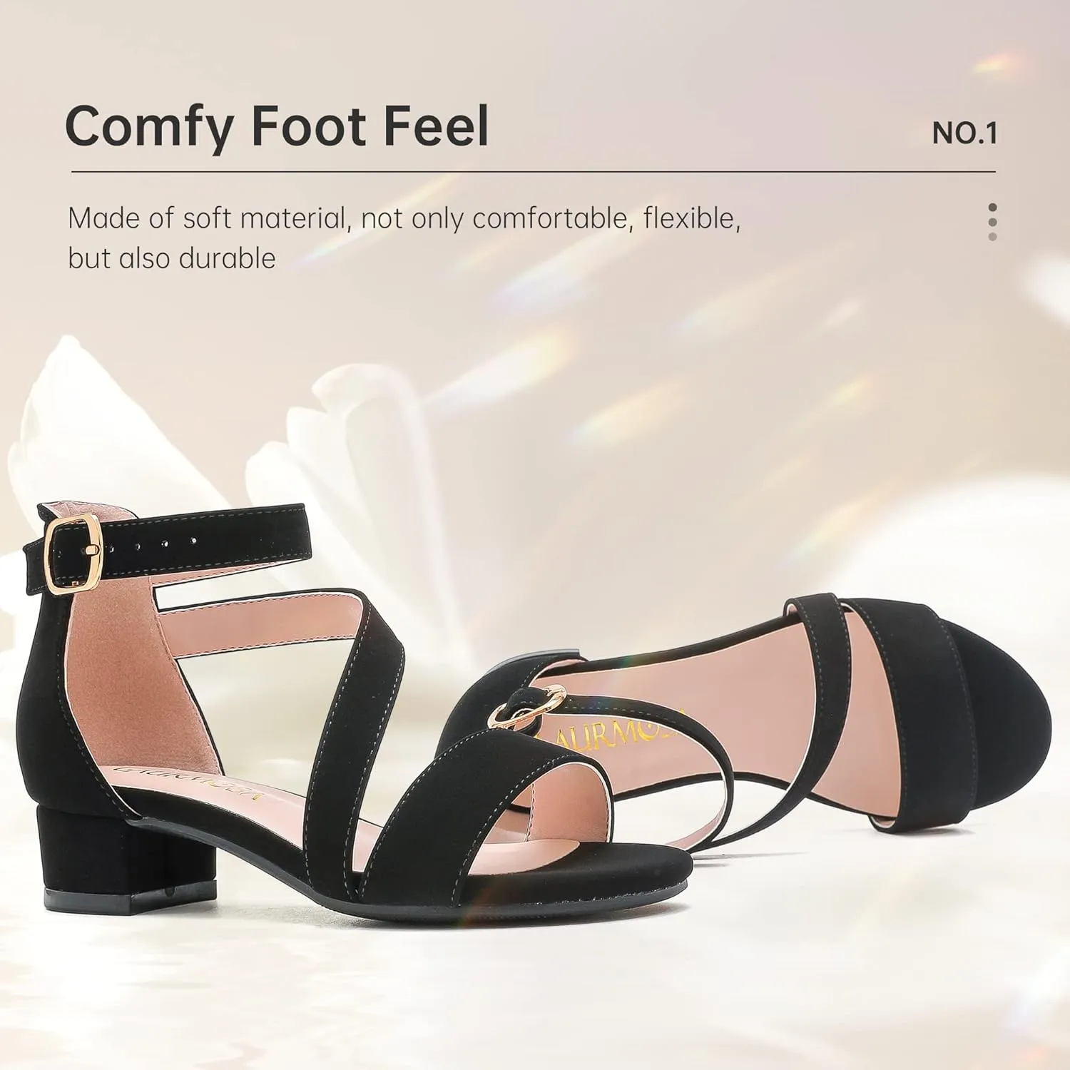 Girls Sandals Kids Heels Open Toe Ankle Strap Dress Shoes Flower Wedding Party for Toddler Little Big Kid