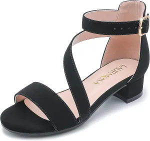 Girls Sandals Kids Heels Open Toe Ankle Strap Dress Shoes Flower Wedding Party for Toddler Little Big Kid