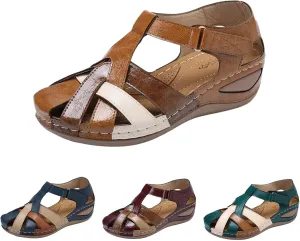 Gladiator Sandals for Women 2025 Dressy Ankle Strap Sandals Vintage Roman Style Closed Toe Casual Wedge Shoes Anti-Slip Sandals Hollow Out Comfortable Breathable Shoes Outdoor Walking