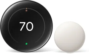 Google Nest Learning Thermostat (4th Gen, 2024) with Nest Temperature Sensor - Energy Saving Smart Thermostat with Adaptive Eco - Works with Alexa and Google Home App - Polished Obsidian
