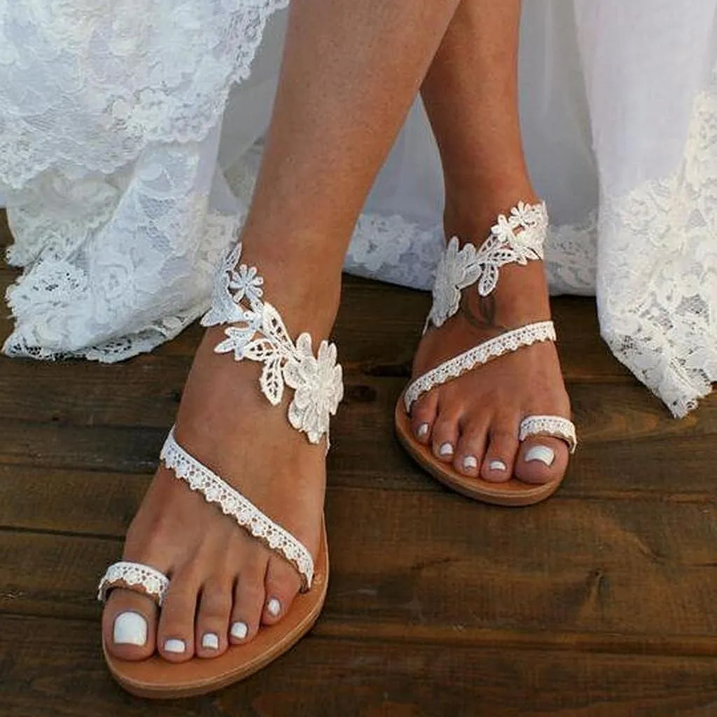 Hbeylia Boho Flat Sandals for Women,Rhinestones Pearl Design Toe Ring Jeweled Sandals Slip On Casual Beach Shoes for Wedding Bride Bridesmaid Ladies