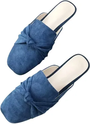 Hee grand Mules for Women Bowtie Mule Slippers Summer Square Toe Slip On Loafers Casual Suede Clogs Slides