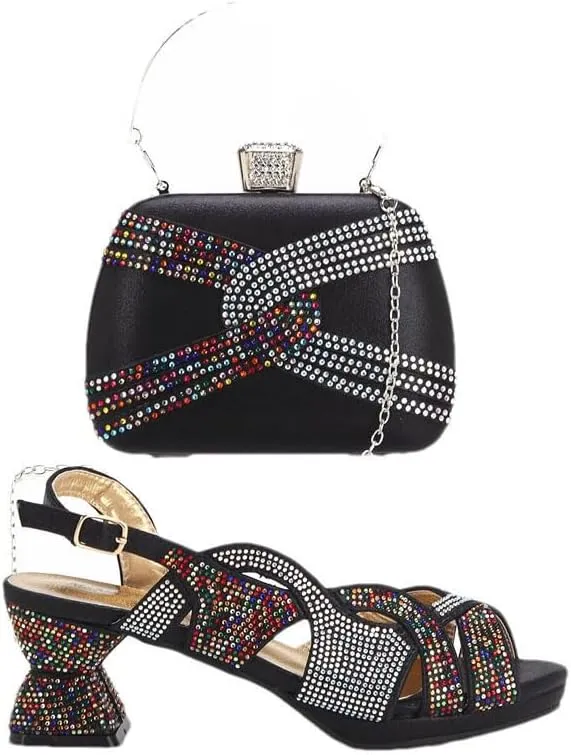Hollow Rhinestone Wedge Heels Purse Set Elegant Evening Party Shoes Accessories