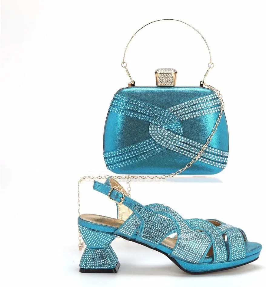 Hollow Rhinestone Wedge Heels Purse Set Elegant Evening Party Shoes Accessories