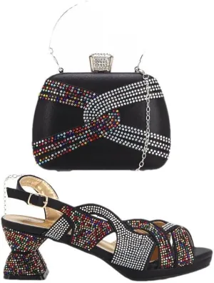 Hollow Rhinestone Wedge Heels Purse Set Elegant Evening Party Shoes Accessories