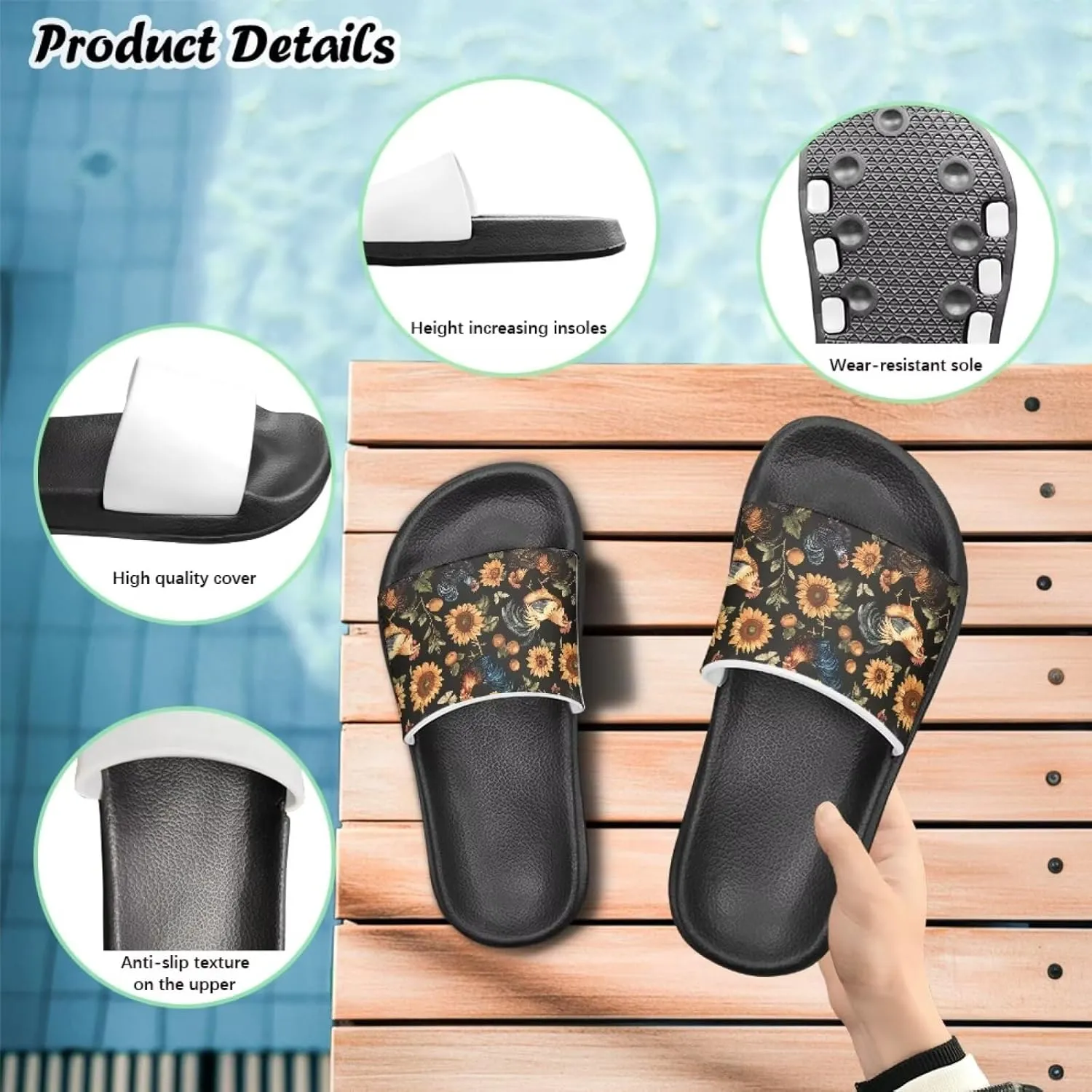 Howilath Chicken & Butterfly Slide Sandal for Kids Anti-Skid Beach Slippers Open Toe Quick Drying Sandal for Girls and Boys