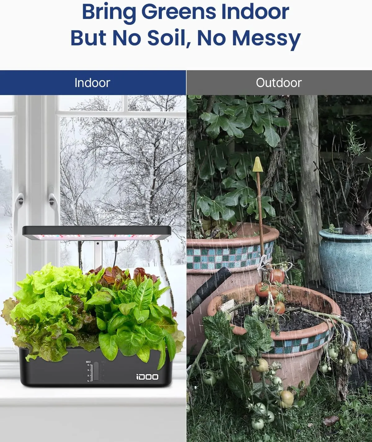 iDOO Hydroponics Growing System Kit 12Pods, Gardening Gifts for Women Mom, Indoor Herb Garden with LED Grow Light, Built-in Fan, Auto-Timer, Adjustable Height Up to 11.3", 12Pods-Black