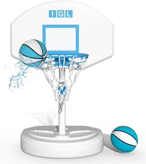 IGL Poolside Basketball Hoop, Swimming Pool Basketball Hoop with 36 Inch Backboard, Height Adjustment Pool Basketball Goals with Stainless Steel Rim, Includes 2 Balls & Pump