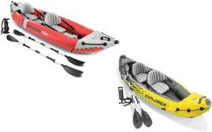 Intex 2 Person Vinyl Kayak w/ Oars & Pump & 2-Person K2 Kayak w/ Oars Air Pump