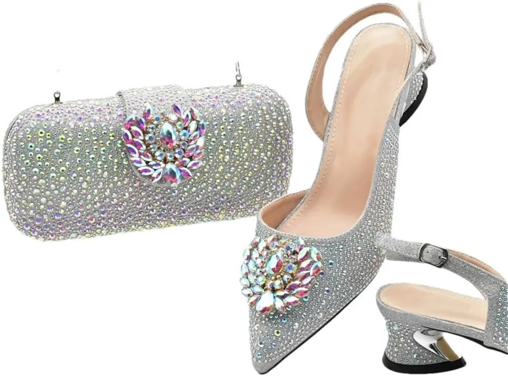 Italian Floral Applique Pumps Purse Rhinestone Trimmed Wedding Shoe Combo