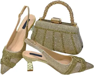 Italian Pointed Toe Rhinestone Heels Bag Nigeria Elegance Party Combo