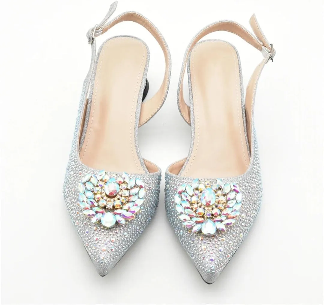 Italian Wedding Rhinestone Shoes Bag Set Crystal Bridal Pumps Matching Purse