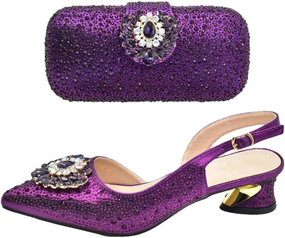 Italian Wedding Rhinestone Shoes Bag Set Crystal Bridal Pumps Matching Purse