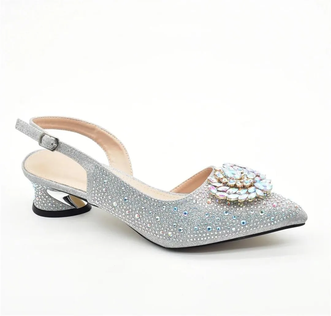 Italian Wedding Rhinestone Shoes Bag Set Crystal Bridal Pumps Matching Purse