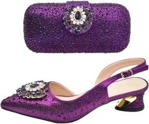 Italian Wedding Rhinestone Shoes Bag Set Crystal Bridal Pumps Matching Purse