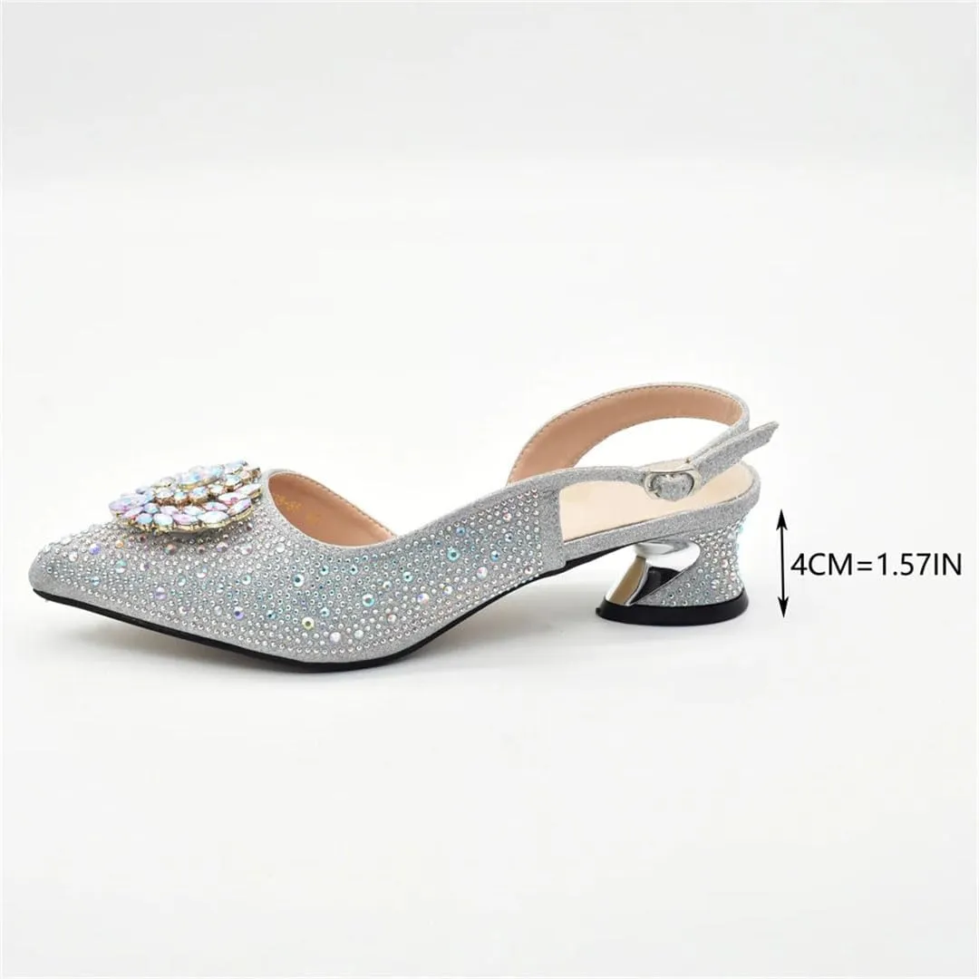 Italian Wedding Rhinestone Shoes Bag Set Crystal Bridal Pumps Matching Purse