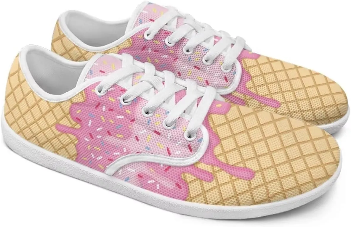 Jeiento Women Lace-up Barefoot Shoes Snacks Themed Mesh Walking Shoes for Women Comfort