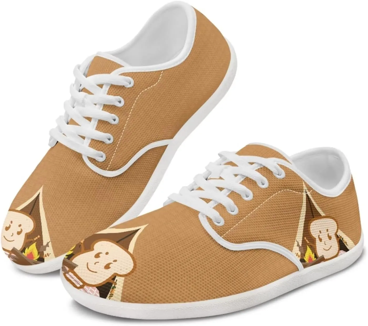 Jeiento Women Lace-up Barefoot Shoes Snacks Themed Mesh Walking Shoes for Women Comfort