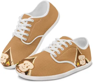 Jeiento Women Lace-up Barefoot Shoes Snacks Themed Mesh Walking Shoes for Women Comfort