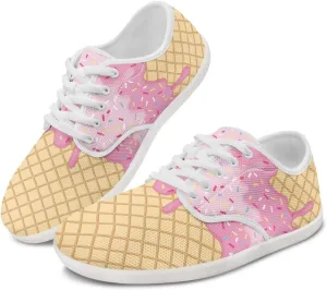 Jeiento Women Lace-up Barefoot Shoes Snacks Themed Mesh Walking Shoes for Women Comfort