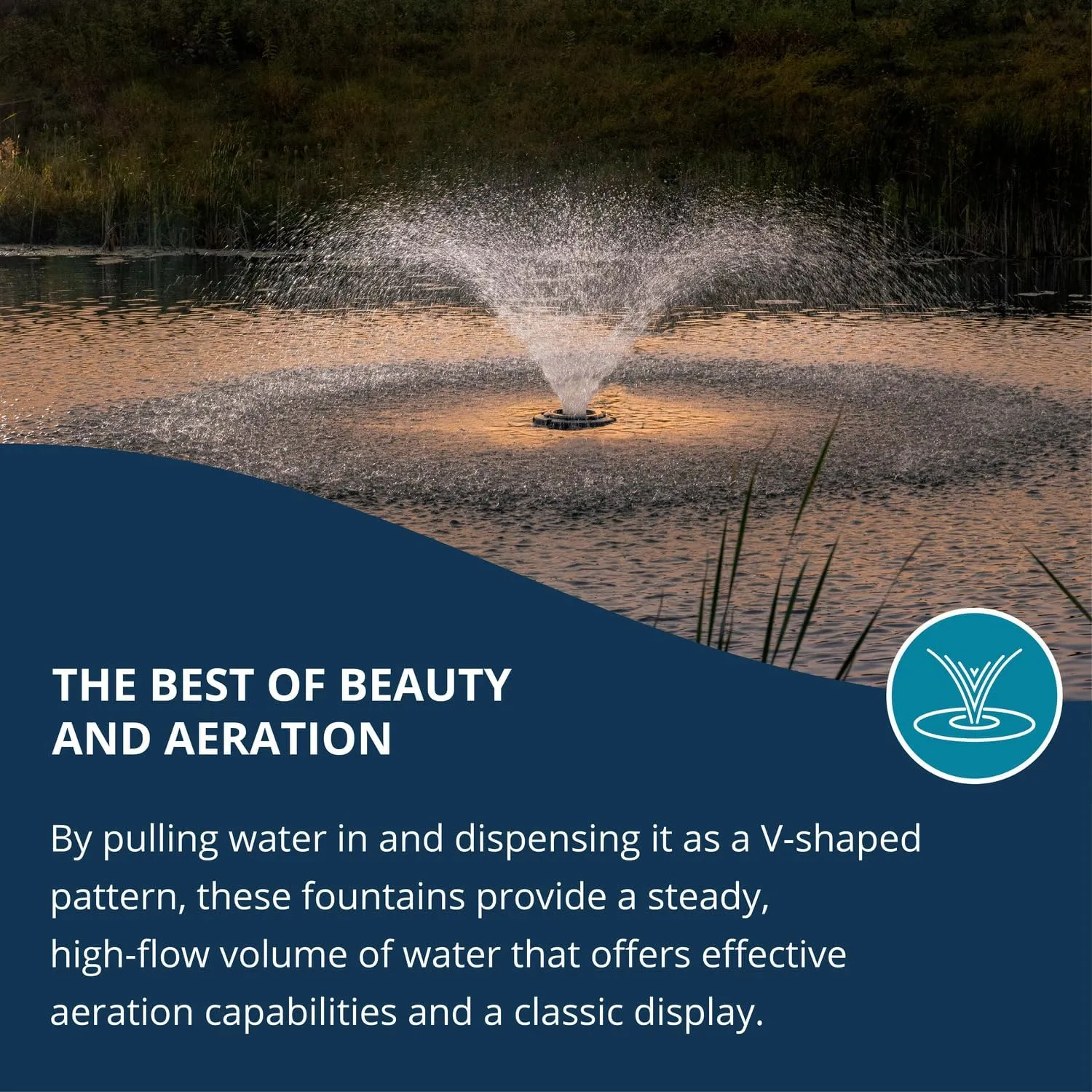 Kasco VFX Series Aerating Pond Fountain - 1 Horse Power 240V Single Phase with 250 ft Electric Power Cord | Pond Aerator Pump for Ponds & Lakes | Efficient Pond Aeration Systems