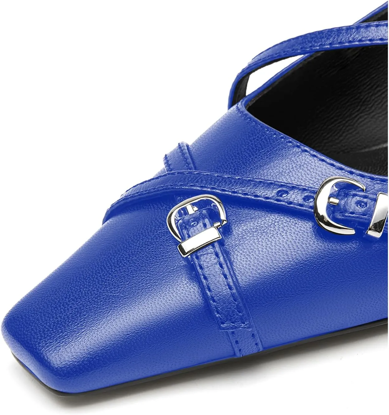 LEMUTISME Women's Stylish Matte Leather Square Toe Buckled Dressy Low Kitten Heel Chic Strappy Slingback Pumps Shoes