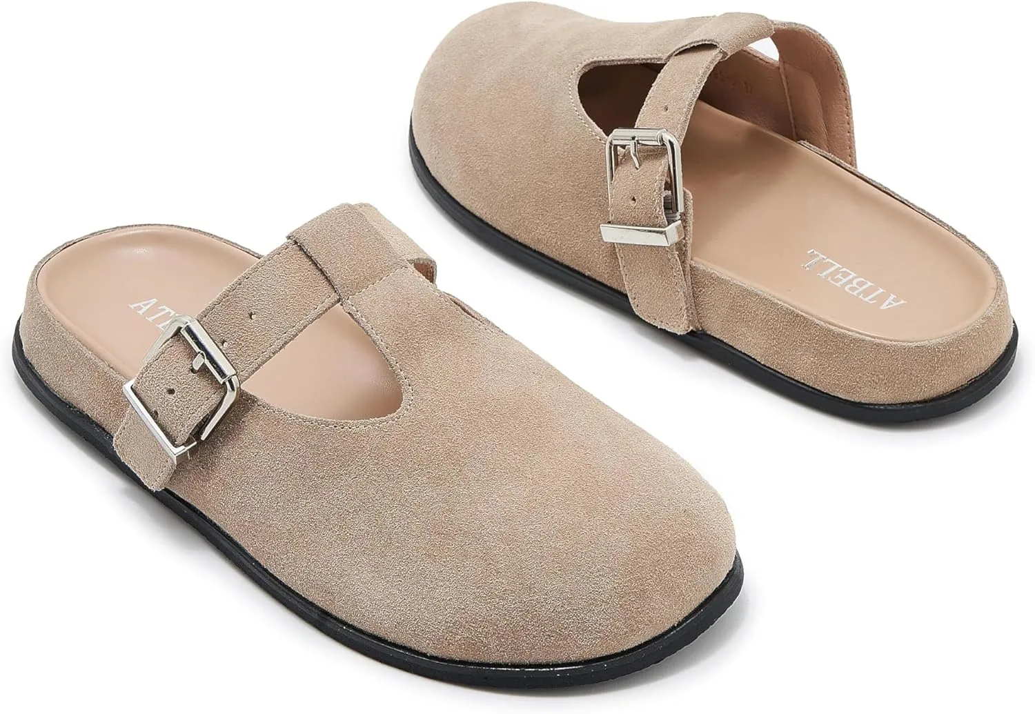 Leopard Faux Calf Hair Mules for Women Round Toe Buckle Strap Platform Clogs Footbed Flatform Mule with Arch Support