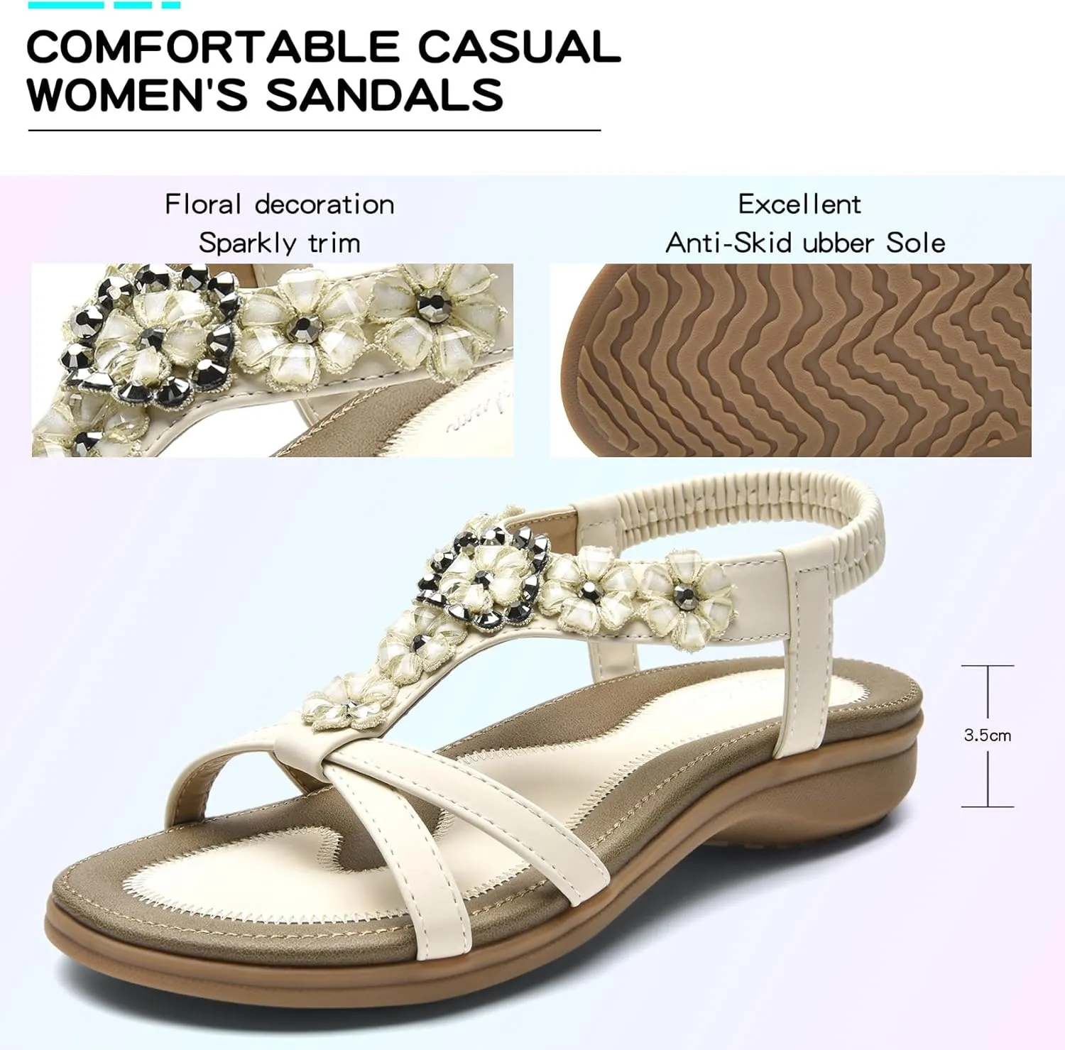 Littleplum Sandals Women Flat Dressy Sandal Summer Comfortable Slip-on Casual Beach Shoes Dress Bohemian Ankle Elastic Flats Sandals