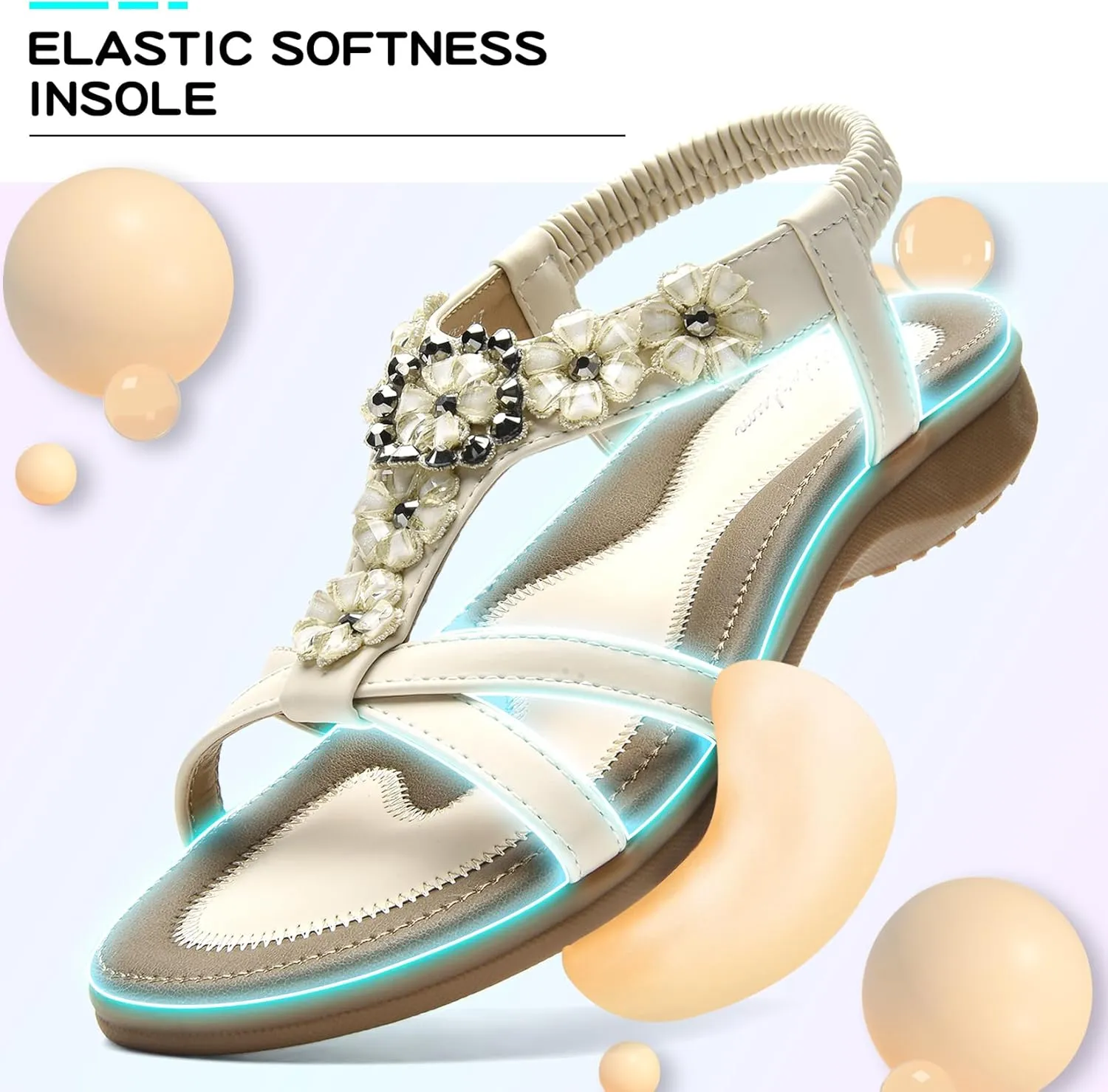 Littleplum Sandals Women Flat Dressy Sandal Summer Comfortable Slip-on Casual Beach Shoes Dress Bohemian Ankle Elastic Flats Sandals