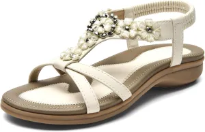 Littleplum Sandals Women Flat Dressy Sandal Summer Comfortable Slip-on Casual Beach Shoes Dress Bohemian Ankle Elastic Flats Sandals