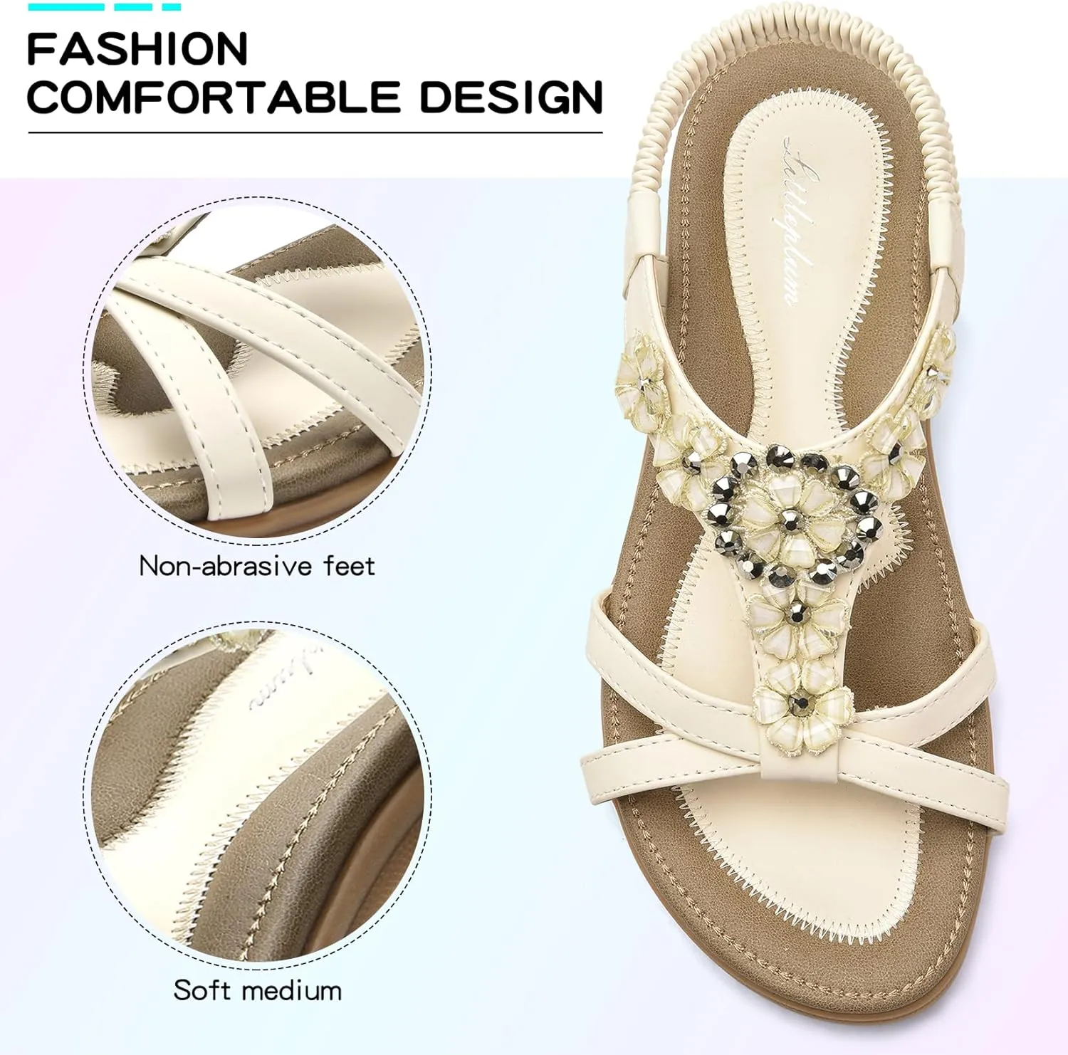 Littleplum Sandals Women Flat Dressy Sandal Summer Comfortable Slip-on Casual Beach Shoes Dress Bohemian Ankle Elastic Flats Sandals
