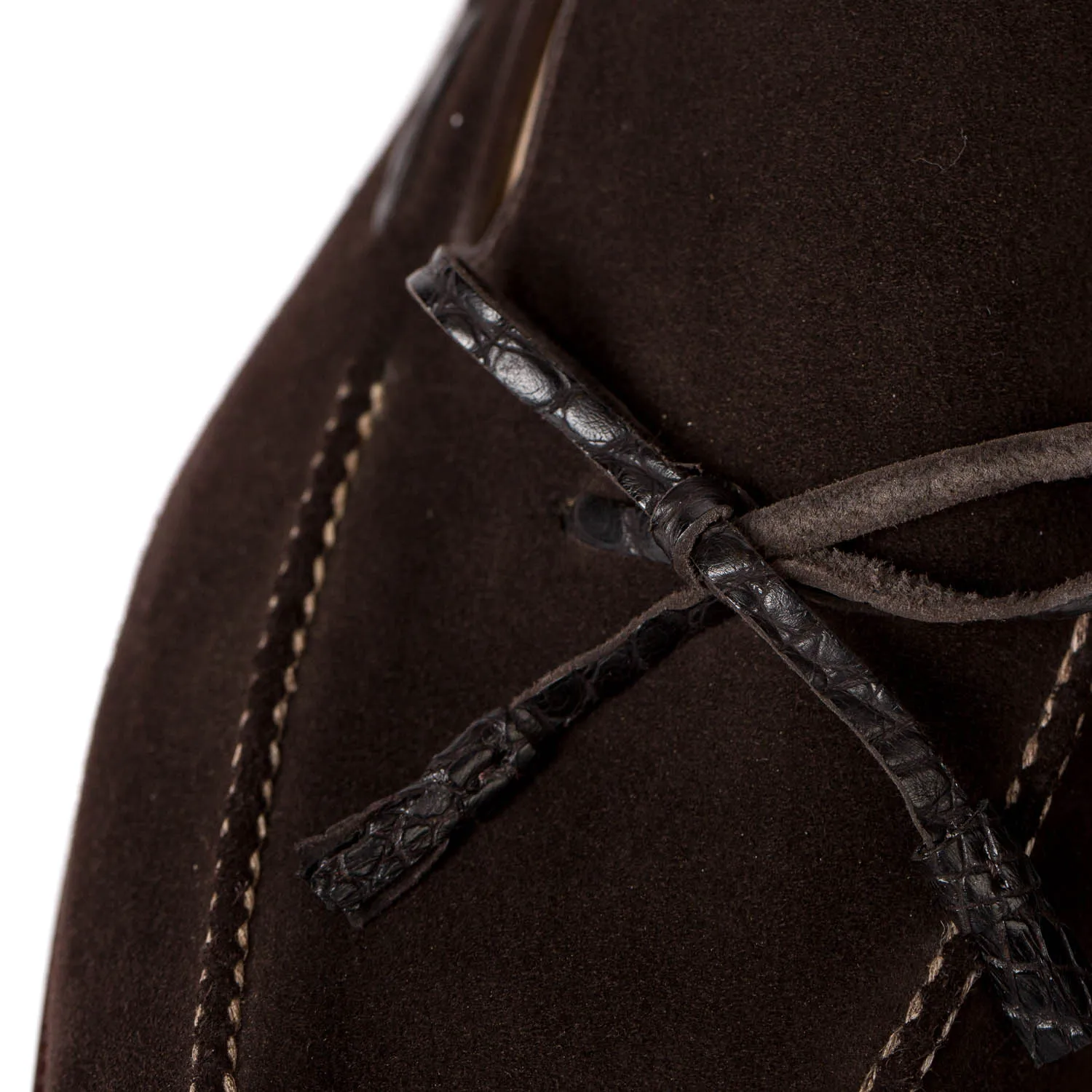 Loop-Loafer "Croc-Tassel" aus braunem Rauhleder - reine Handarbeit