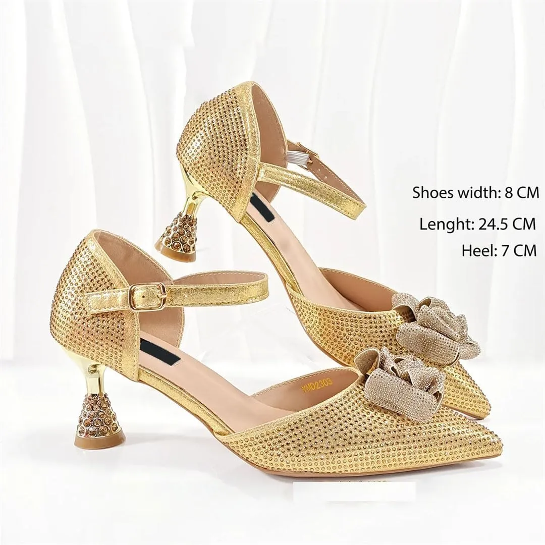 Luxury Water Drill Wedding Party Pumps Matching Bag Set Italian Designer Bridal Accessories