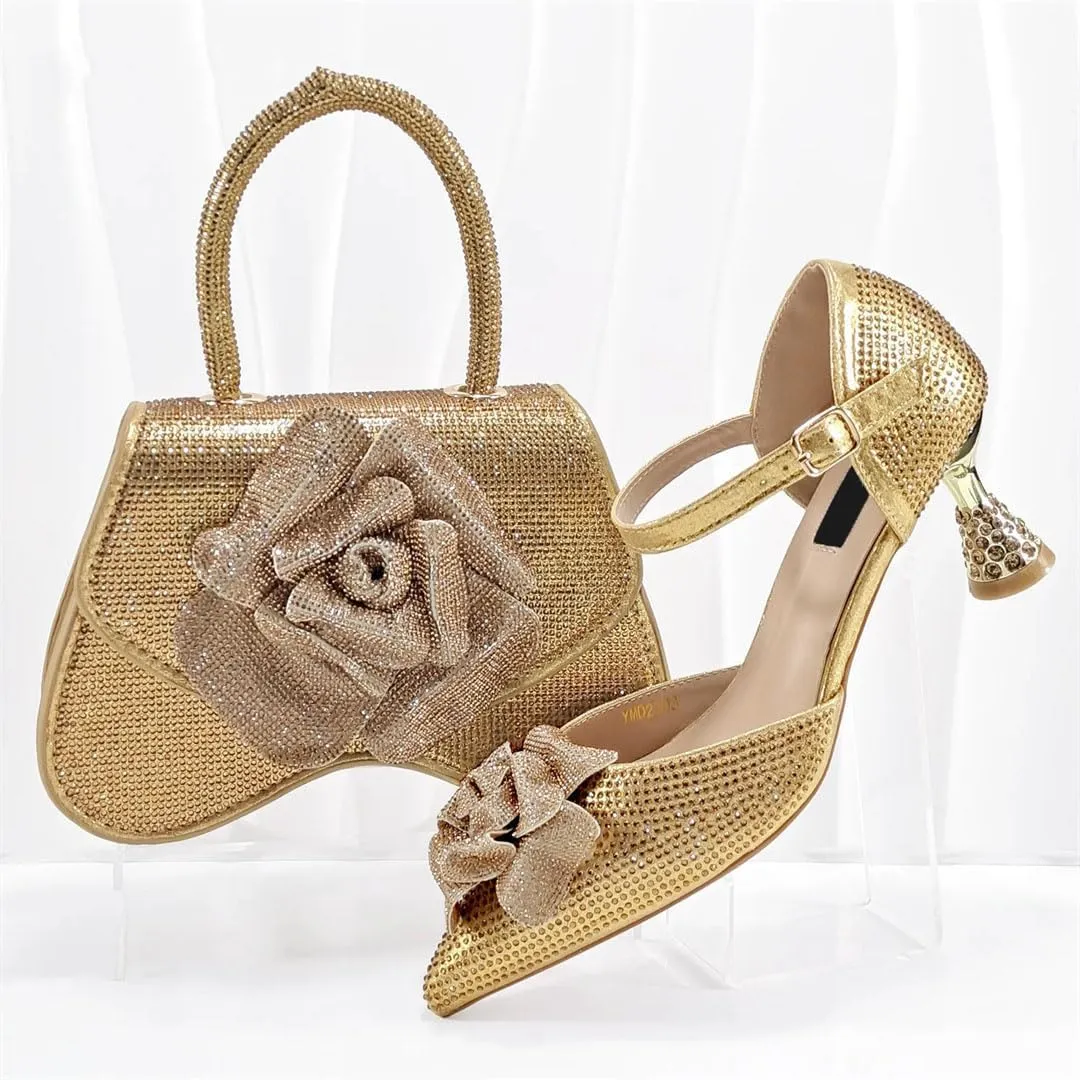 Luxury Water Drill Wedding Party Pumps Matching Bag Set Italian Designer Bridal Accessories