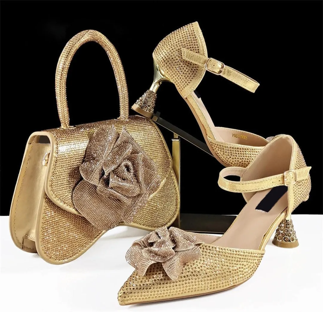 Luxury Water Drill Wedding Party Pumps Matching Bag Set Italian Designer Bridal Accessories