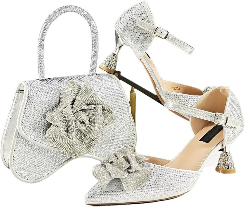 Luxury Water Drill Wedding Party Pumps Matching Bag Set Italian Designer Bridal Accessories