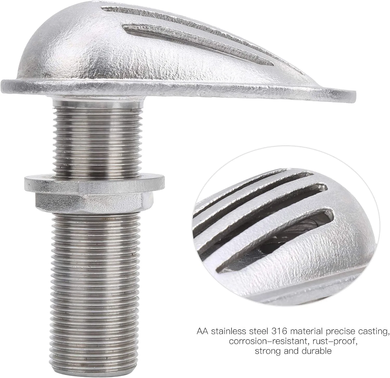 Marine Boat Intake Strainer, 316 Stainless Steel Thread Thru Inlet Filter Pump, Fitting Water Outlet Hose Pipe Pickup Intake Scoop Embedded Plumbing (Mjs023-1/2〃)