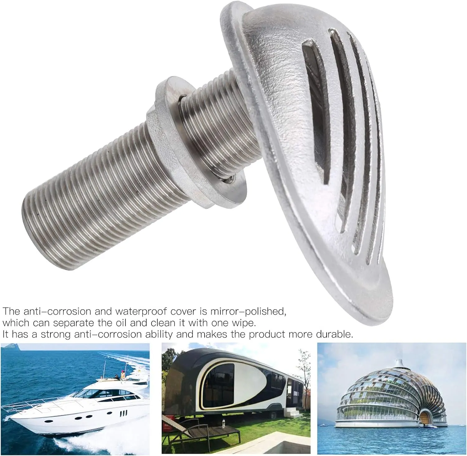 Marine Boat Intake Strainer, 316 Stainless Steel Thread Thru Inlet Filter Pump, Fitting Water Outlet Hose Pipe Pickup Intake Scoop Embedded Plumbing (Mjs023-1/2〃)