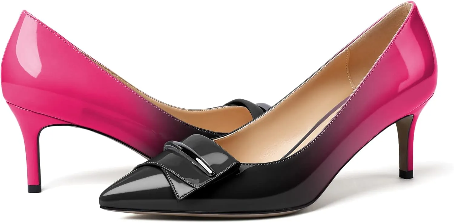 Mettesally Women's Kitten Heels Pumps Pointed Closed Toe Comfort Mid Heels Slip On Wedding Party Casual Office Dress Shoes