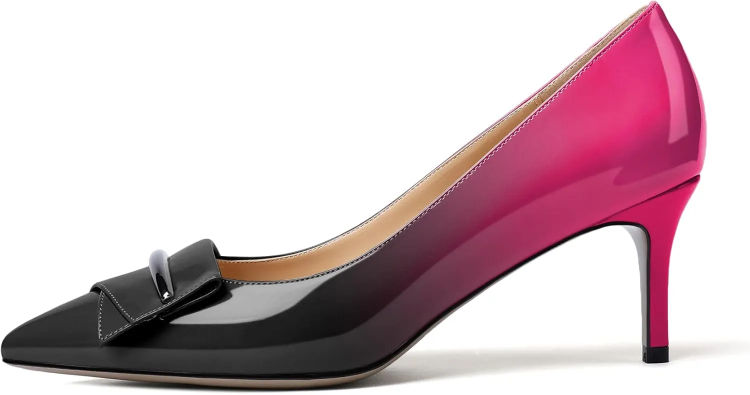 Mettesally Women's Kitten Heels Pumps Pointed Closed Toe Comfort Mid Heels Slip On Wedding Party Casual Office Dress Shoes