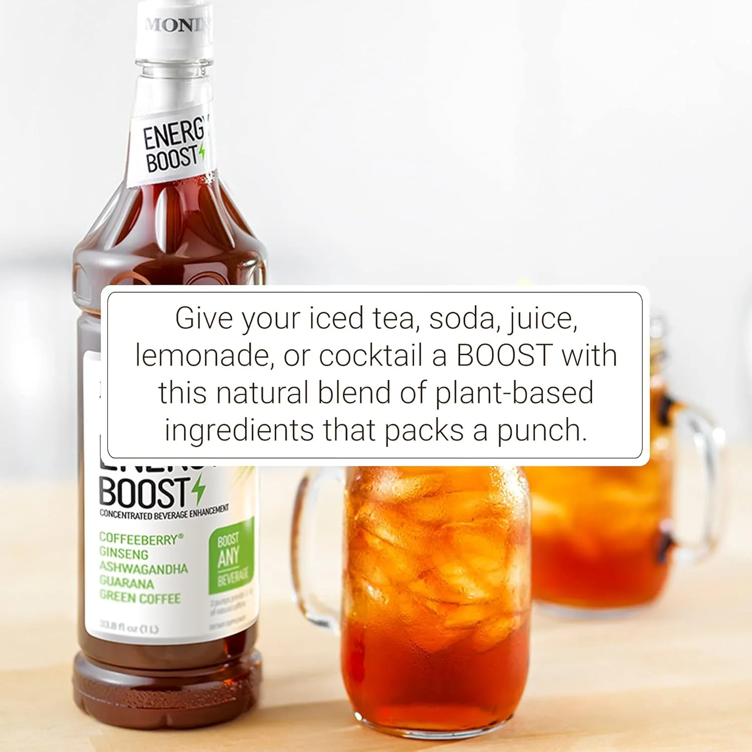 Monin - Energy Boost, Liquid Energy Supplement, Subtle Tea Flavor, Zero Added Sugar, Great for Coffee, Soda, & More, Low-Calorie, Contains Natural Caffeine, Gluten-Free, Clean Label (1 Liter   Pump)
