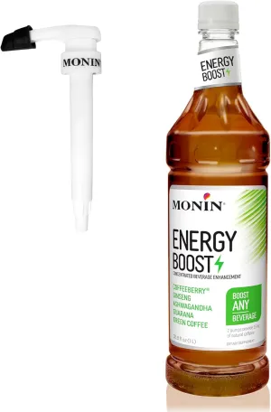 Monin - Energy Boost, Liquid Energy Supplement, Subtle Tea Flavor, Zero Added Sugar, Great for Coffee, Soda, & More, Low-Calorie, Contains Natural Caffeine, Gluten-Free, Clean Label (1 Liter   Pump)