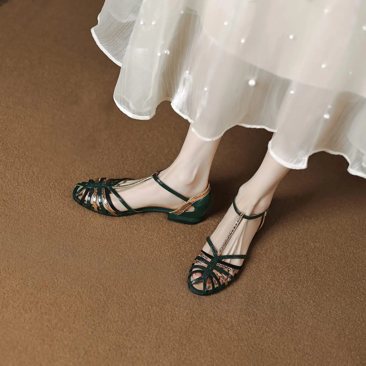 MOOMMO Women Low Heel Sandals Ankle Strap Rainbow Kitten Heel Cage Sandal Shoes T Strap Mary Jane Pumps Chunky Block Heel Cutout Sandals Bridal Wedding Summer Vintage Dressy Elegant Comfort 4-11 M US