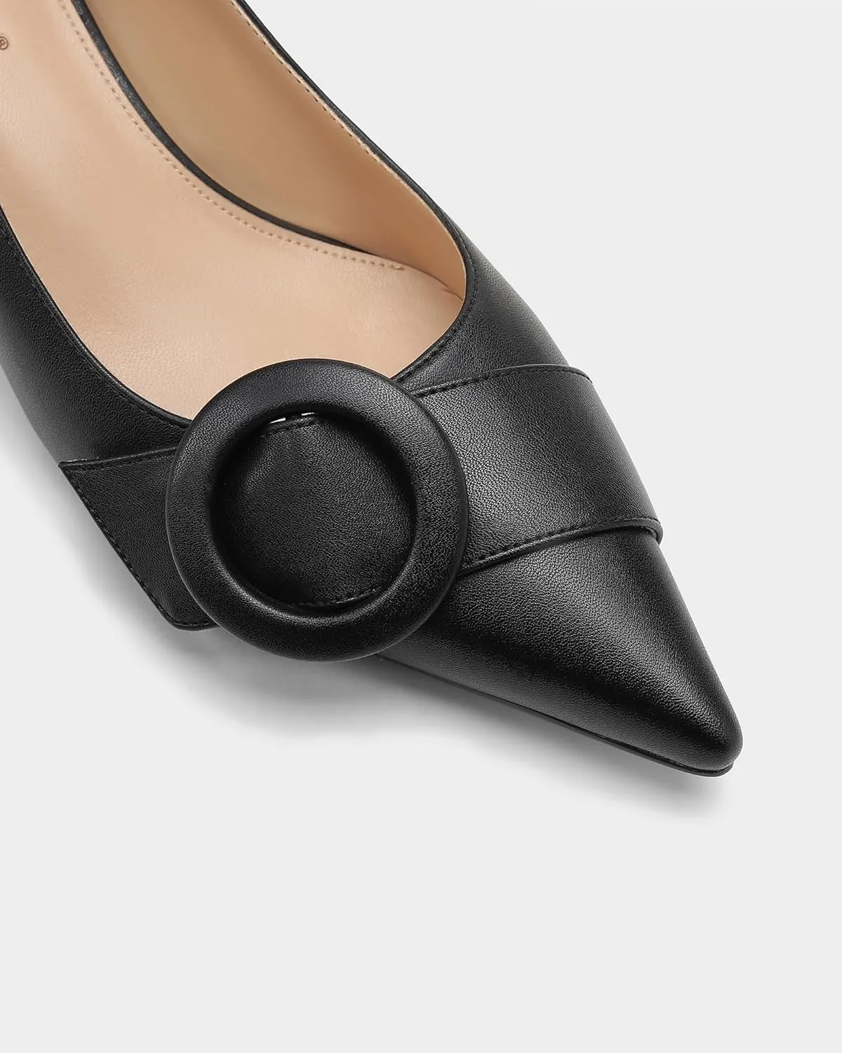 MUCCCUTE Chunky Heels for Women Closed Pointed Toe Pump 2'' Low Block Heels Fashion Round Buckle Dress Work Pumps