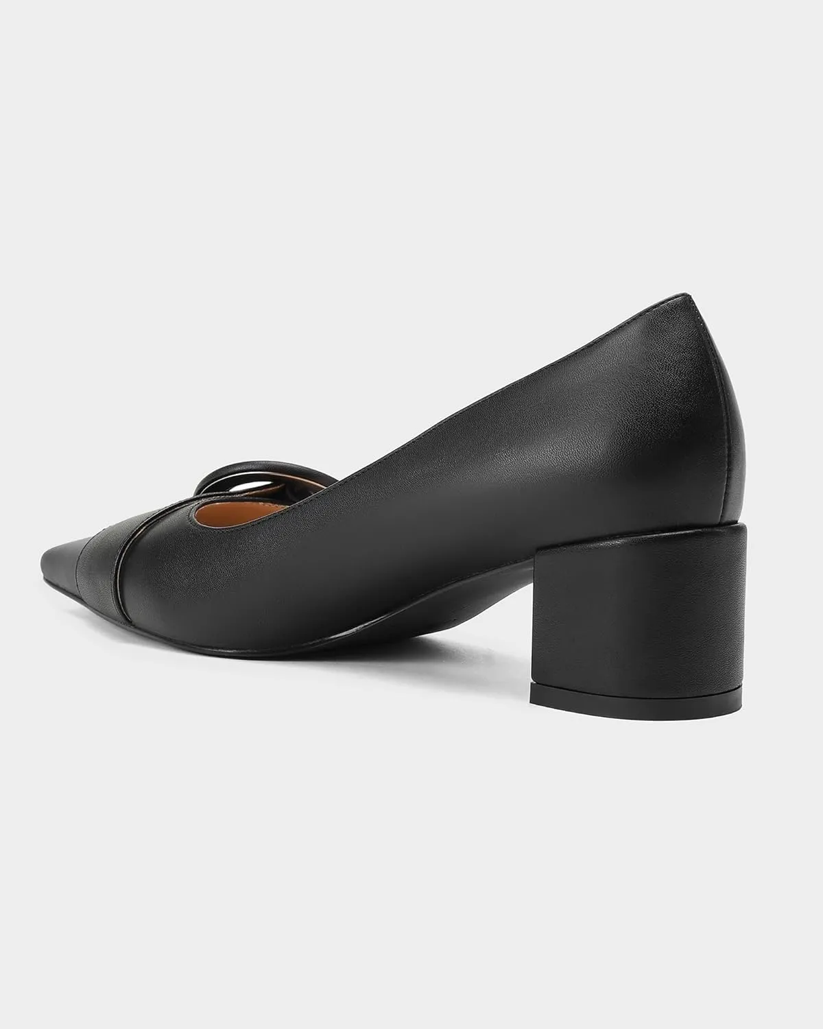 MUCCCUTE Chunky Heels for Women Closed Pointed Toe Pump 2'' Low Block Heels Fashion Round Buckle Dress Work Pumps