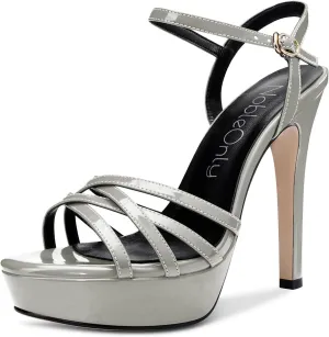 NobleOnly Women's High Heels Platform Roman Slingback Ankle Strap Sandals Open-Toe Stilettos Sandal 5" Heel Bassic Shoes