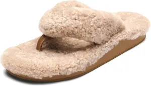 OLUKAI Kipe'a Heu Women's Sandal Slippers, Soft & Comfortable Shearling-Wrapped Straps, Durable RUbber Outsoles for All-Day Wear, Causal & Cute Everyday Style Tan/Tan, 9