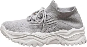 Orthopedic Sneakers for Women Lightweight Breathable Knit Slip-On Sneakers Platform Non-Slip Walking Shoes Mesh Woven Athletic Gym Running Shoes Trendy Comfort Loafers
